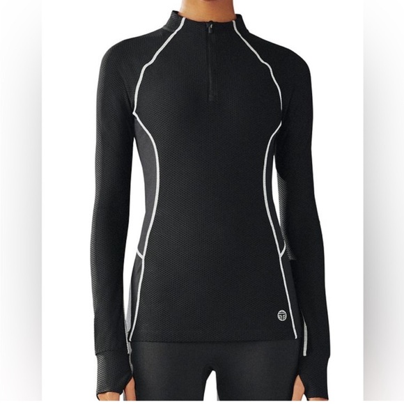 TORY SPORT Black Halfzip with White Lines Size Small - Picture 1 of 9